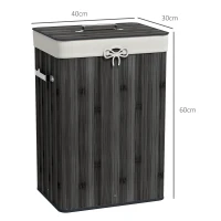 HOMCOM Cesto de Roupa de Bambu Dobrável Cesto para Roupa Suja com Tampa e Bolsa Amovível 40x30x60 cm Cinza Escuro(m-3)