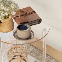 HOMCOM Măsuță Joasă Rotundă cu 2 Niveluri pentru Interior, Măsuță de Cafea din Acrilic, Ø40x50 cm, Transparentă(m-9)