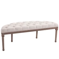 HOMCOM Banca pentru Capatul patului Semicirculara cu Structura de Lemn si Capitonata in Stil Chesterfield Beige 140,5x51x48cm(m-1)