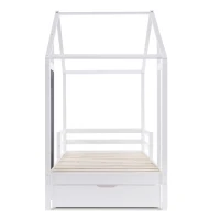 Letto per Cameretta, 6+ Anni con Lavagna e Recinzione, 2 Cassetti, Struttura in Pino 90x200 cm, Bianco(m-9)