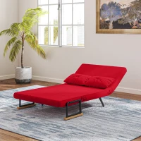 HOMCOM Canapea Pat de 2 Locuri cu Spătar Reglabil pe 5 Nivele, Canapea Pat Pliabilă Matrimonială, 102x73x81 cm, Roșu(m-9)