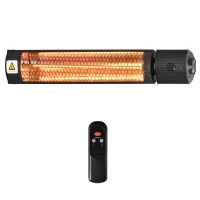 Outsunny Calefactor Exterior de Pared 1000/2000W Calefactor Eléctrico de Baño por Infrarrojo con Mando a Distancia 2 Niveles de Calor Ángulo Ajustable Protección IP55 Aluminio 67,5x10,5x7 cm Negro(m-1)