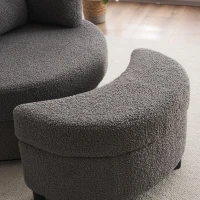 Teddy Swivel Armchair with 3 Back Cushions and Crescent Ottoman Stool, 360° Swivel Recliner Sofa, 107L x 105W x 82H cm, Medium Grey(m-7)