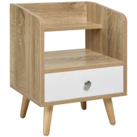 HOMCOM Noptiera Economie Spatiu Mobilier cu Sertar si Raft in Lemn 37x30x48cm - Stejar / alb(m-1)