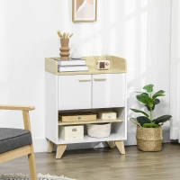 HOMCOM Mobilier multifunctional cu dulap cu 2 usi si compartimente deschise, din lemn, alb(m-10)