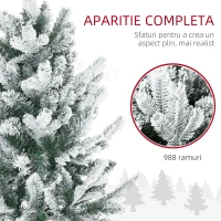 HOMCOM Pom de Craciun Artificial 225cm cu 988 Ramuri Inzapezite, Baza de Otel, Verde(m-5)