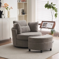 Chenille Bedroom Chairs with 3 Back Cushions and Crescent Ottoman Stool, Grey
