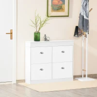 HOMCOM Dulap de Pantofi cu 4 Sertare, Deschidere Batantă și Etajeră Reglabilă, 98x24x83 cm, Alb(m-9)