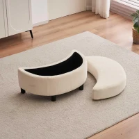 Chenille Swivel Armchair with 3 Back Cushions and Crescent Ottoman Stool, 360° Swivel Recliner Sofa, 107L x 105W x 82H cm, Ivory(m-8)