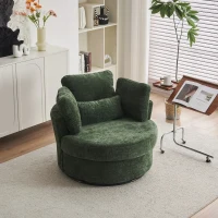Chenille Swivel Armchair with 3 Back Cushions and Crescent Ottoman Stool, 360° Swivel Recliner Sofa, 107L x 105W x 82H cm, Green(m-6)