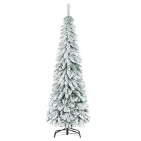 HOMCOM Brad Artificial de Craciun de Sarbatori Inalt de 180cm de Decor Tip Creion cu 523 de Crengute Pline de Zapada, Forma Coborata, Baza din Otel(m-10)