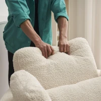 Teddy Swivel Armchair with 3 Back Cushions and Crescent Ottoman Stool, 360° Swivel Recliner Sofa, 107L x 105W x 82H cm, White(m-7)