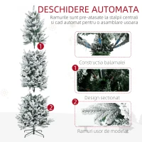 HOMCOM Pom de Craciun Artificial 225cm cu 988 Ramuri Inzapezite, Baza de Otel, Verde(m-7)
