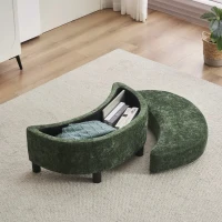 Chenille Swivel Armchair with 3 Back Cushions and Crescent Ottoman Stool, 360° Swivel Recliner Sofa, 107L x 105W x 82H cm, Green(m-8)