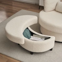 Teddy Swivel Armchair with 3 Back Cushions and Crescent Ottoman Stool, 360° Swivel Recliner Sofa, 107L x 105W x 82H cm, White(m-8)