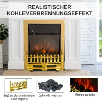 HOMCOM Șemineu Electric Încorporabil sau de Podea 2000W din Plastic și Metal, Auriu, 48x19x59cm(m-4)