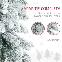 HOMCOM Brad Artificial de Craciun de Sarbatori Inalt de 180cm de Decor Tip Creion cu 523 de Crengute Pline de Zapada, Forma Coborata, Baza din Otel(m-5)