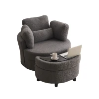 Teddy Swivel Armchair with 3 Back Cushions and Crescent Ottoman Stool, 360° Swivel Recliner Sofa, 107L x 105W x 82H cm, Medium Grey(m-9)