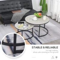 HOMCOM Set of Two Marble-Effect Stacking Tables - Wood Grey(m-6)