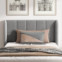 3FT Upholstered Bed with Soft Backrest and Vertical Stripe Design, Metal Underbed Bracket, 202L x 103W x 103H cm, Gray(m-8)