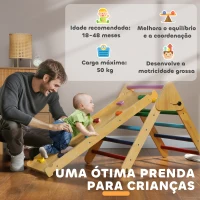AIYAPLAY Triângulo de Escalada de Madeira 2 em 1 Escalada para Crianças de 18-48 Meses com Rampa para Deslizar ou Escalar 147x64,5x63 cm Multicor(m-8)