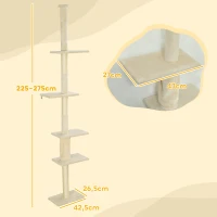 PawHut Arranhador para Gatos do Chão ao Teto 225-275 cm Torre para Gatos com Múltiplas Plataformas Sistema Anti-Tombo Creme(m-3)