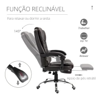 HOMCOM Cadeira de Escritório Reclinável Cadeira Executiva Giratória com Altura Ajustável Estofada em PU 64,5x69x109-117 cm Marrom(m-6)