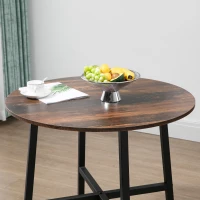 HOMCOM Mesa de Sala de Jantar Redonda para 4 Pessoas Mesa de Cozinha Moderna com Pés de Aço Ø80x76 cm Marrom e Preto(m-8)