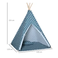 HOMCOM Tipi Zelt Spielzelt Kinderzelt mit Kissenmatratze Kinderzimmer Teepee Outdoor Indoor faltbare Kinder Spielzelte Spielhaus Blau 120 x 120 x 155 cm(m-3)
