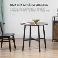 HOMCOM Mesa de Sala de Jantar Redonda para 4 Pessoas Mesa de Cozinha Moderna com Pés de Aço Ø80x76 cm Marrom e Preto(m-4)