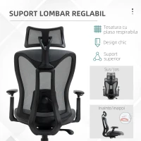 Vinsetto Scaun de Birou Reclinabil cu Tetieră, Suport Lombar și Înălțime Reglabilă, Gri(m-6)