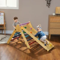 AIYAPLAY Triângulo de Escalada de Madeira 2 em 1 Escalada para Crianças de 18-48 Meses com Rampa para Deslizar ou Escalar 147x64,5x63 cm Multicor(m-2)