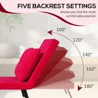 HOMCOM Canapea Extensibilă cu Spătar Reglabil pe 5 Nivele, Canapea Pat Individuală Pliabilă cu Perne, 63x73x81 cm, Roșu(m-5)
