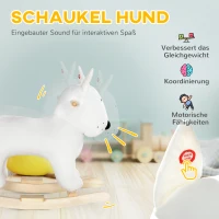 AIYAPLAY Huśtawkowy konik w kształcie psa z funkcją dźwiękową, drewniana i metalowa, z pokryciem pluszowym, dla dzieci 2-4 lata, Biały(m-4)