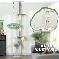 PawHut Arranhador para Gatos do Chão ao Teto 225-275 cm Torre para Gatos com Múltiplas Plataformas Sistema Anti-Tombo Cinza(m-4)