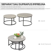 Homcom Set 2 Masute Rotunde pentru Cafea Metal + Marmura Gri/Negru(m-5)