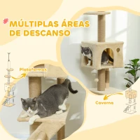 PawHut Arranhador para Gatos do Chão ao Teto de 225-265 cm  com Altura Ajustável Múltiplas Plataformas Escada Bola Suspensa Bege(m-7)