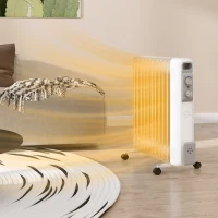 HOMCOM Aquecedor a Óleo Silencioso 2500W com Temperatura Ajustável 3 Ajustes de Aquecimento para 25 m² 29x49x62 cm Branco(m-2)