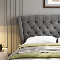 Upholstered Storage Bed with 4 Drawers, Soft Backrest, Metal Frame, 204L x 156W x 106H cm, Grey(m-8)