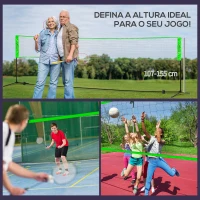 SPORTNOW Kit de Badminton de 7 Peças Jogo de Badminton com 2 Raquetes 3 Badminton 2 Raquetes de Pickleball 2 Bolas de Pickleball Bola de Voleibol e Rede com Suporte Preto e Verde(m-5)