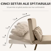 HOMCOM Canapea Pat de 2 Locuri cu Spătar Reglabil pe 5 Nivele și 2 Perne din Material Țesut Căptușit, 102x73x81 cm, Maro(m-5)