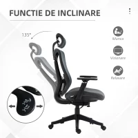 Vinsetto Scaun de Birou Reclinabil cu Tetieră, Suport Lombar și Înălțime Reglabilă, Gri(m-5)
