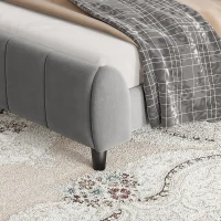 Double Upholstered Bed with Soft Backrest, Vertical Stripe Design, Metal Frame, 202L x 149W x 103H cm, Gray(m-7)