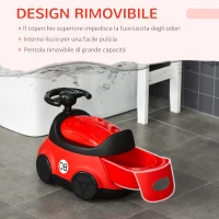 HOMCOM Vasino per Bambini da 6 Mesi a 3 Anni a Forma di Macchina con Volante e Vaschetta Rimovibile, Rosso(m-5)