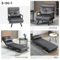 HOMCOM Canapea Extensibilă cu Spătar Reglabil pe 5 Nivele, Canapea Pat Individuală Pliabilă cu Perne, 63x73x81 cm, Gri(m-4)