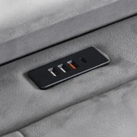 Velvet Upholstered Double Bed with Storage, LED Light Strip, 4 USB Ports, Velvet, 204L x 140W x 107H cm, Grey(m-11)