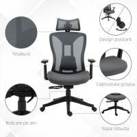 Vinsetto Scaun de Birou Reclinabil cu Tetieră, Suport Lombar și Înălțime Reglabilă, Gri(m-9)
