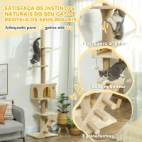 PawHut Arranhador para Gatos do Chão ao Teto de 225-265 cm  com Altura Ajustável Múltiplas Plataformas Escada Bola Suspensa Bege(m-6)