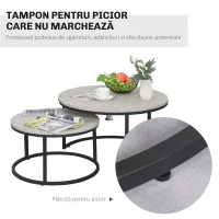 Homcom Set 2 Masute Rotunde pentru Cafea Metal + Marmura Gri/Negru(m-7)