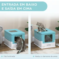 PawHut Caixa de Areia para Gatos Dobrável Caixa de Areia para Gatos Fechada com Bandeja Removível e Pá 47,5x35,5x36,7cm Azul(m-5)